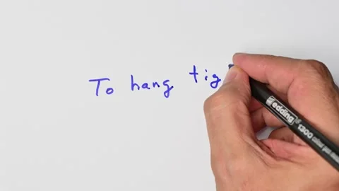 Writing with a blue marker the sentence: To hang tight Stock Footage 221781865