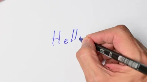 Writing with a blue marker the sentence: Hello Stock Footage 221780716