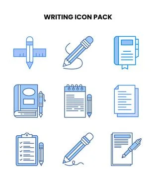 Writing Blue Vector Icons Pack Stock Illustration