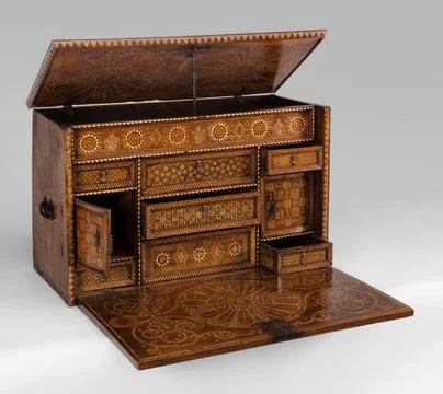 Writing Cabinet (Escritorio) 1490 1560 Granada. Walnut, boxwood, bone, iro... Stock Photos