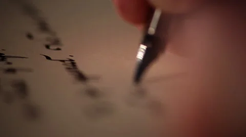 Writing calligraphy black ink white paper Stock Footage 47455285