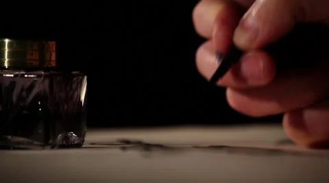 Writing calligraphy hand black ink well 1 Stock Footage 47454360