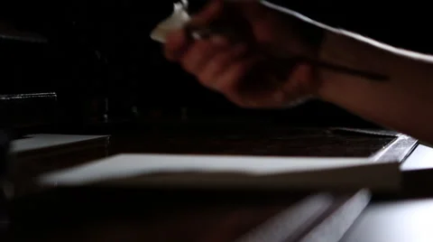 Writing calligraphy old desk jib up Stock Footage 47452827