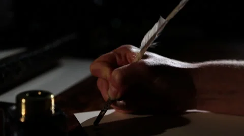 Writing calligraphy on old desk jib up 2 Stock Footage 47452935
