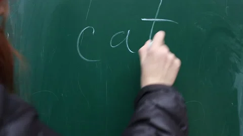 Writing cat on the blackboard , close up Stock Footage 164634100