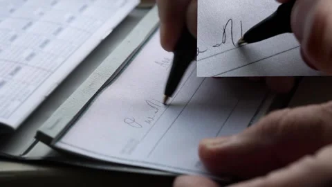 Writing Check Multicam View Stock Footage 136866698