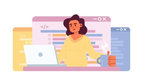 Writing code job flat concept vector spot illustration Stockillustratie