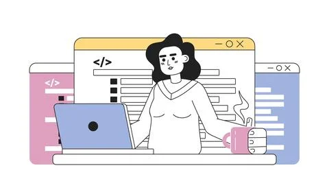 Writing code job line concept vector spot illustration Stock Illustration