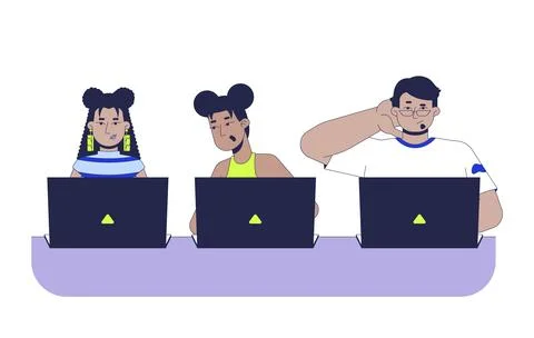 Writing code practice 2D vector illustration イラスト素材