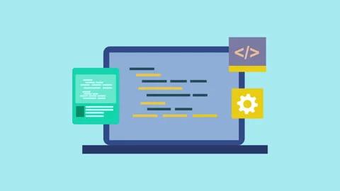 Writing codes on computer screen, API integration 2d with alpha matte Stock Footage 336039326