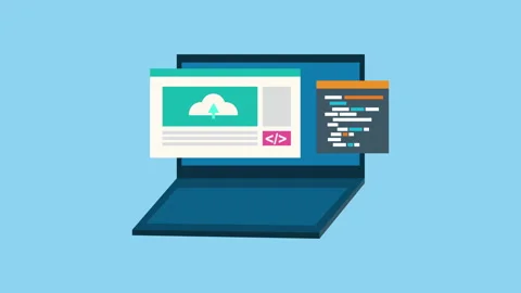Writing codes on laptop screen, Application development 2d with Alpha Matte Stock Footage 335800537
