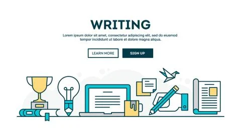 Writing, colorful concept header, flat design thin line style Illustrazione stock
