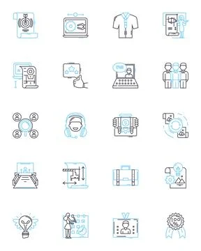 Writing composing linear icons set. Creativity, Expression, Penmanship Stock Illustration
