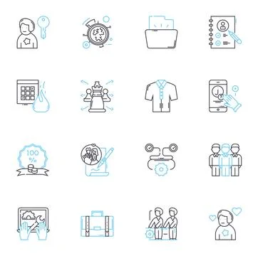 Writing composing linear icons set. Creativity, Expression, Penmanship Stock Illustration