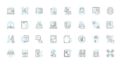 Writing composing linear icons set. Creativity, Expression, Penmanship Stock Illustration