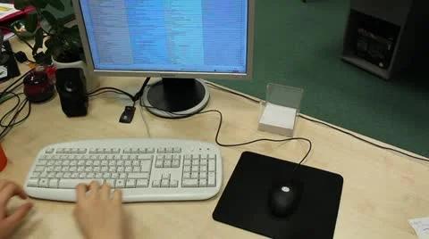 Writing on computer keyboard and pointing with mouse Video stock 10841051