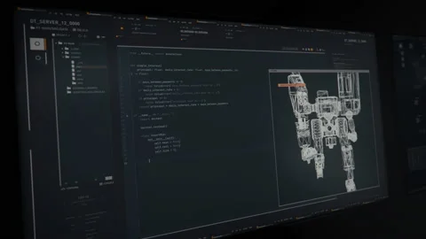 Writing Computer Programming Code To Develop Advanced Ai For Military Robot Video stock 204934892