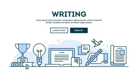 Writing, concept header, flat design thin line style Stock Illustration