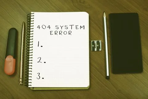 Writing displaying text 404 System Errormessage appears when website is down and 库存照片
