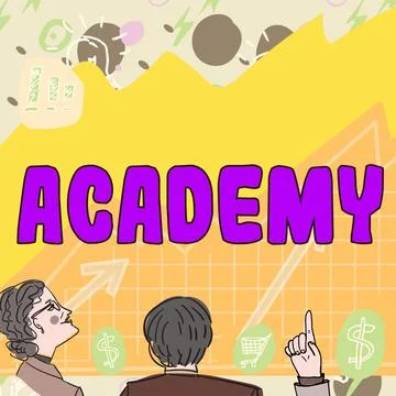 Writing displaying text Academy. Conceptual photo where students can go to Stock Illustration