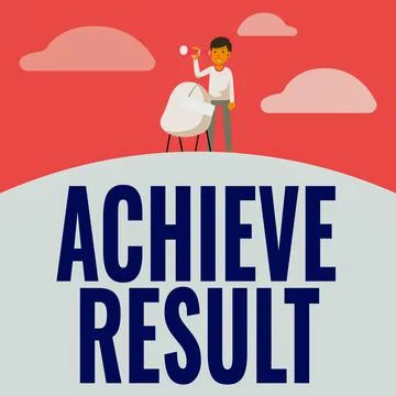 Writing displaying text Achieve Result. Business overview Accomplishment Attain Stock Illustration