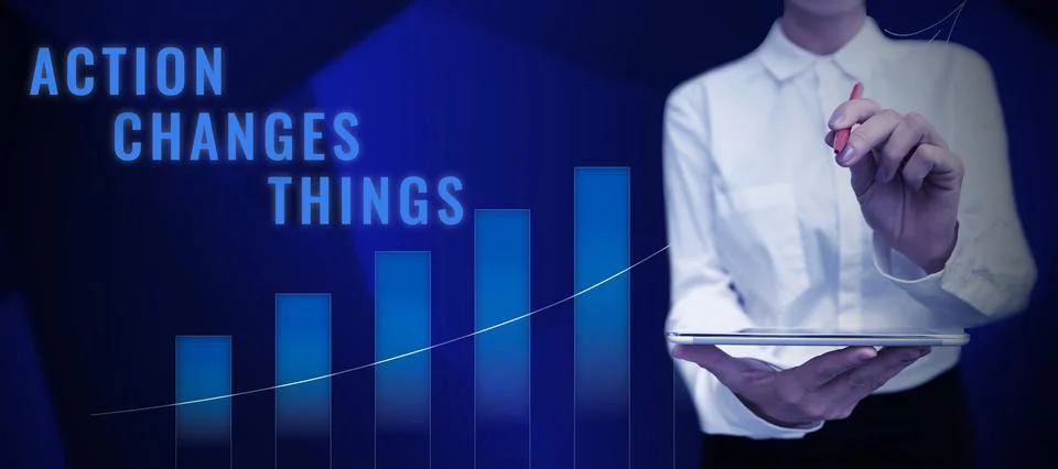 Writing displaying text Action Changes Things. Business overview doing something Foto stock