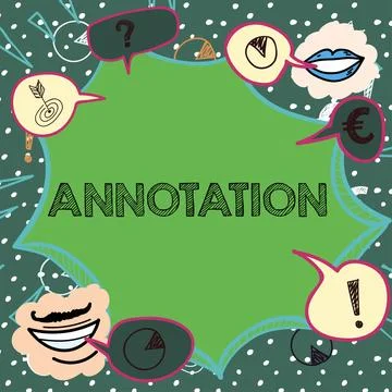 Writing displaying text Annotation. Word for note added by way of comment or Stock Illustration