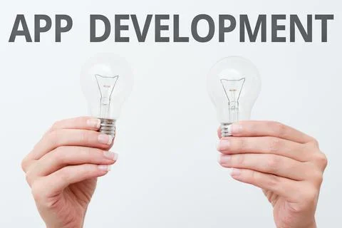 Writing displaying text App Development. Word for the act or process by which a Stockfoto's