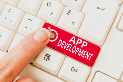 Writing displaying text App Development. Word for producing computer software Stock-Fotos