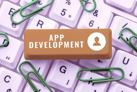Writing displaying text App Development. Word for gathering of showing for the Stock Photos