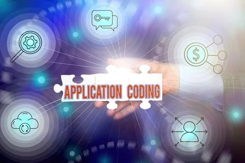 Writing displaying text Application Coding. Conceptual photo process by which a Foto stock