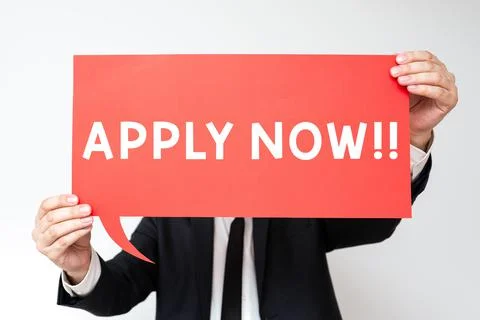Writing displaying text Apply Now. Word Written on Make a formal application for Stock Photos