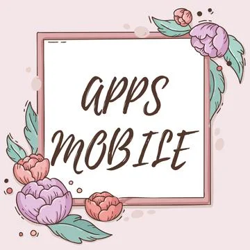 Writing displaying text Apps Mobile. Business showcase computer program designed Stock Illustration
