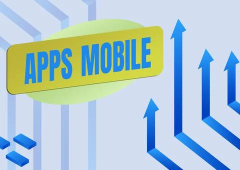 Writing displaying text Apps Mobile. Business overview computer program designed Stock Illustration