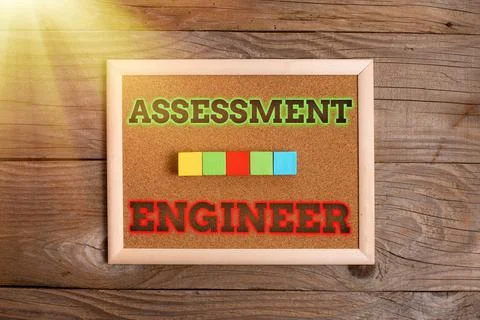 Writing displaying text Assessment Engineer. Word Written on gives solutions to Stockfoto's