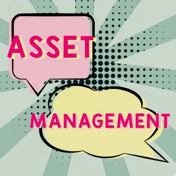 Writing displaying text Asset Managementsystematic process of operating and Stock Illustration