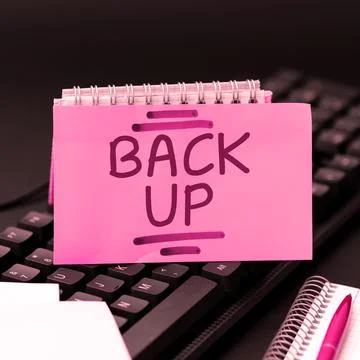 Writing displaying text Back Up. Concept meaning saving important data into Stock Photos