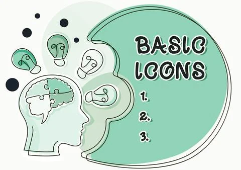Writing displaying text Basic Icons. Word for pictogram or ideogram displayed on Stock Illustration