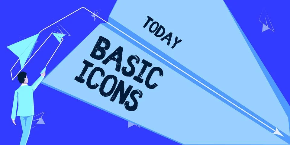 Writing displaying text Basic Icons. Word for pictogram or ideogram displayed on Stock Illustration