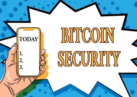 Writing displaying text Bitcoin Security. Business overview funds are locked in 스톡 일러스트