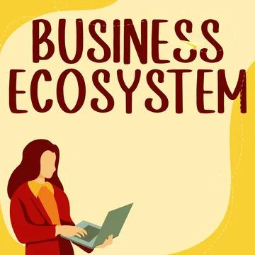 Writing displaying text Business Ecosystem. Business idea Develop and Implement Stockillustratie