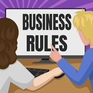Writing displaying text Business Rules. Concept meaning the principles which Illustrazione stock