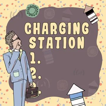 Writing displaying text Charging Station. Business concept social gathering or Stock Illustration