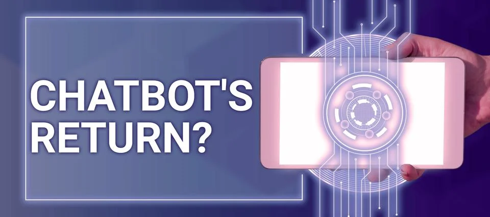 Writing displaying text Chatbot's Return. Word for program that communicate use Foto stock