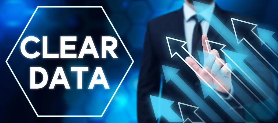 Writing displaying text Clear Data. Word for act of removing unwanted data or Stock Photos