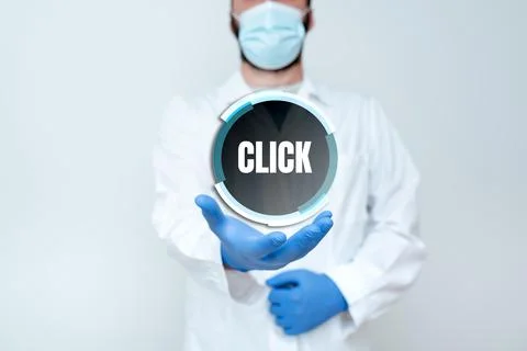 Writing displaying text Click. Business overview Act of pressing a button on a 写真素材