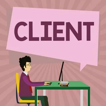 Writing displaying text Client. Word for person or organization using services 스톡 일러스트