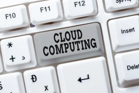 Writing displaying text Cloud Computing. Word for storing and accessing data and 스톡 사진