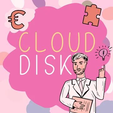 Writing displaying text Cloud Disk. Word Written on web base service that Illustrazione stock