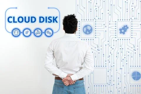 Writing displaying text Cloud Disk. Word for web base service that provides Foto stock
